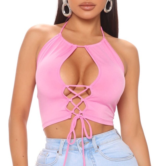 Ajustable Front Tie Lace-up Halter Top Shirt - Picture 1 of 3